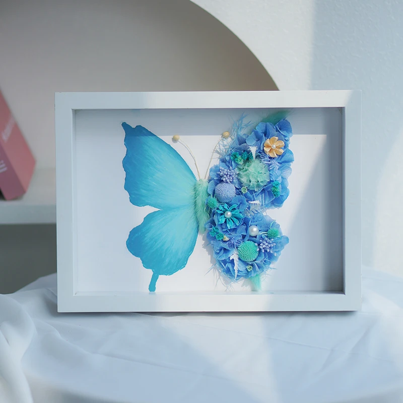 母亲节永生花蝴蝶画框蓝色款成品/DIY制作 送母亲520节日礼物