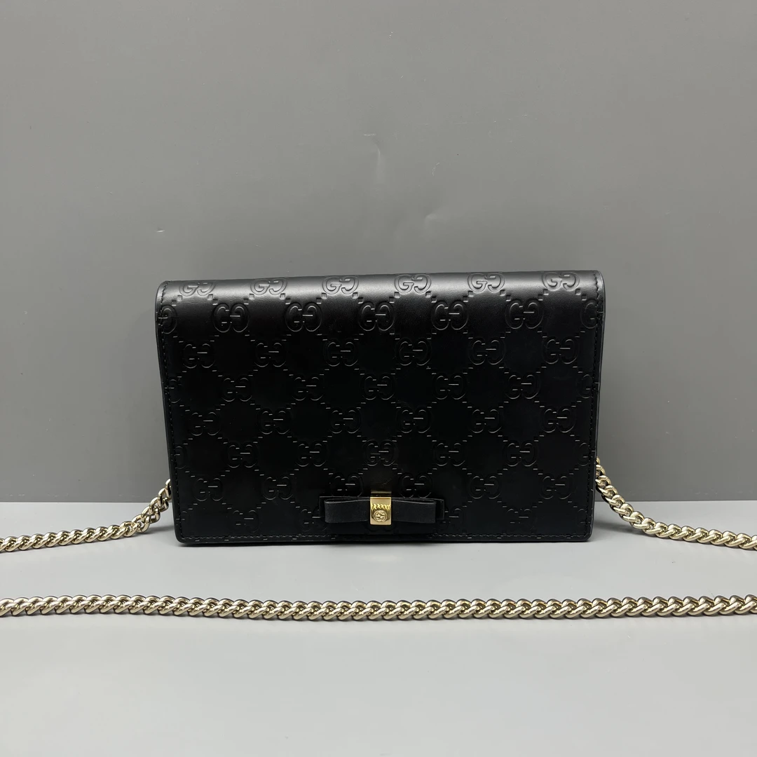 95新 GUCCI/古驰 黑色压花蝴蝶结链条包 尺寸20*12 SV16835
