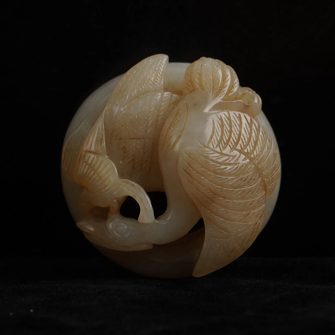【明】白玉海东青带饰（长5cm宽5cm重67g）