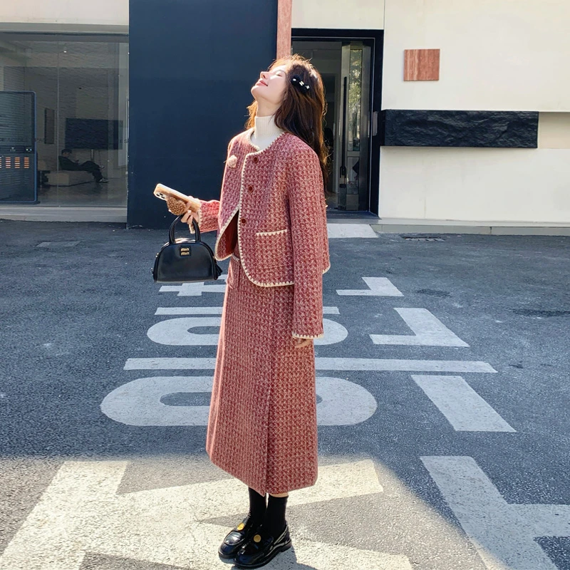 法式小香风羽绒服半裙套装2025冬季新款复古气质名媛千金风两件套