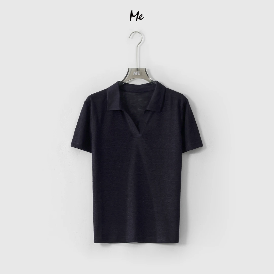 ME【法国雨露麻POLO衫】极简松弛透气显瘦舒适百搭短袖T恤MESS4224