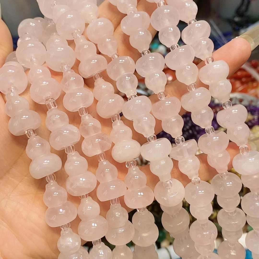 散珠玛瑙/玉髓14mm粉水晶一条