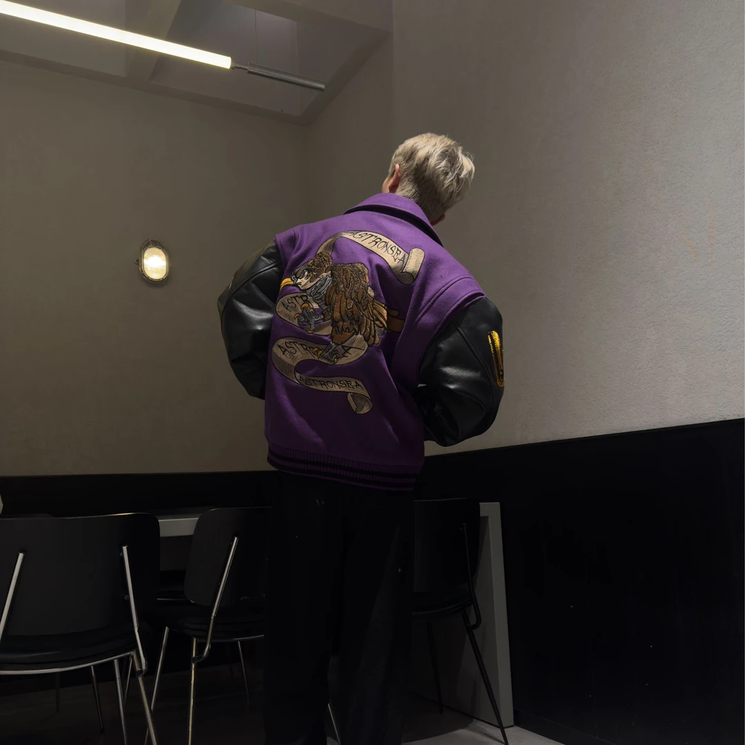 AstronSea 重磅刺绣50羊毛真皮袖棒球服“shaman”