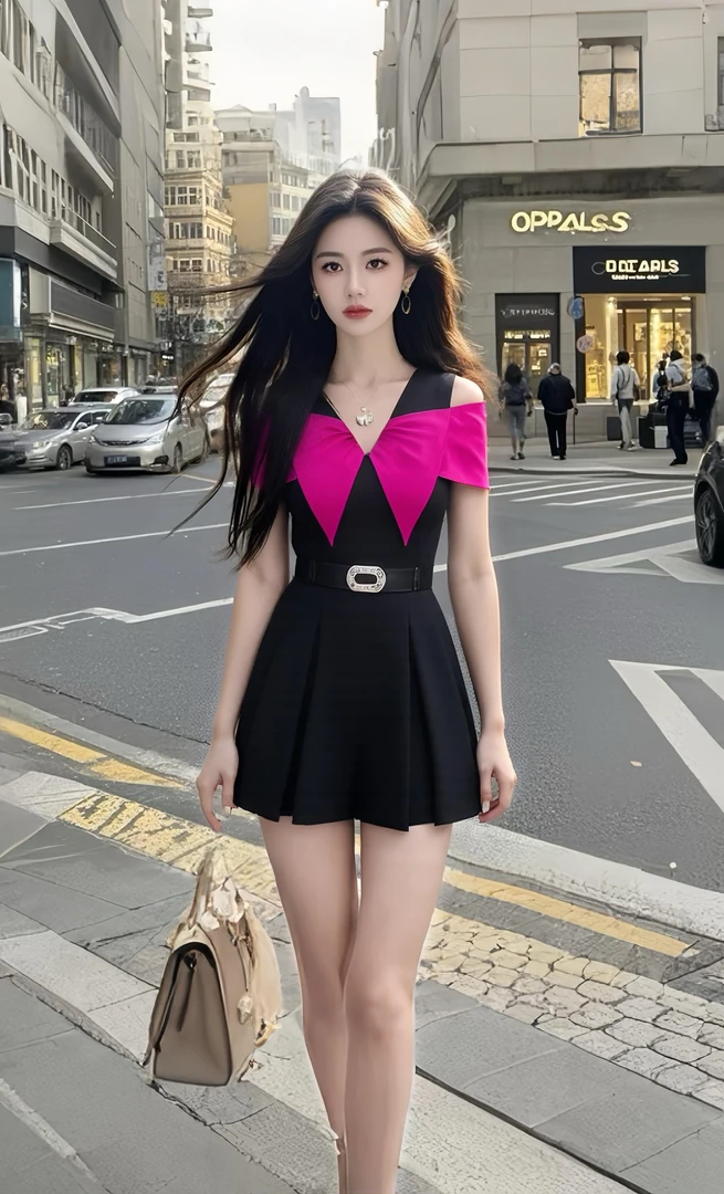 轻奢优雅高端大气V领短袖露肩设计连衣裙女时尚气质氛围感裙子