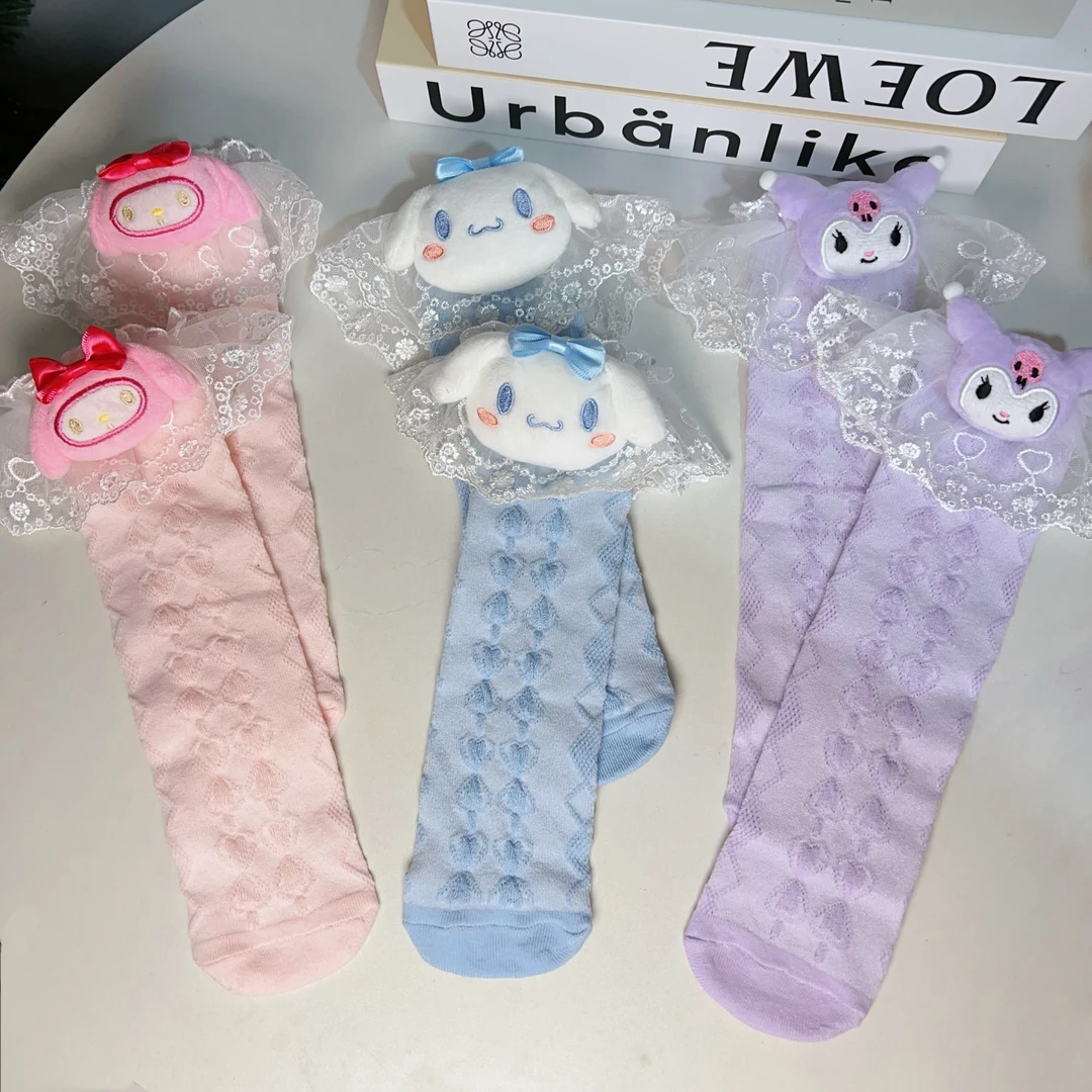 女童中筒袜可爱洛丽塔堆堆袜春夏可爱日系卡通公仔公主花边袜