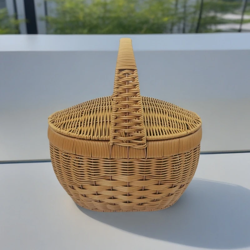 新A2仿藤纯手工复古家用创意藤编手提篮