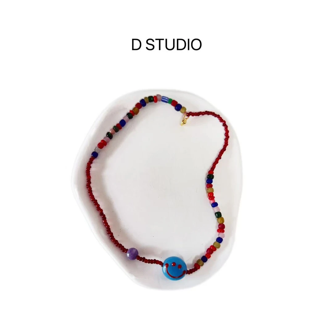 黄铜木质项链 D STUDIO 蓝色笑脸项链 D2543