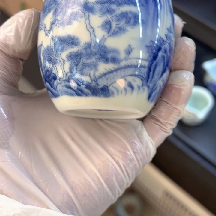 瓷片白青花山水公道杯q