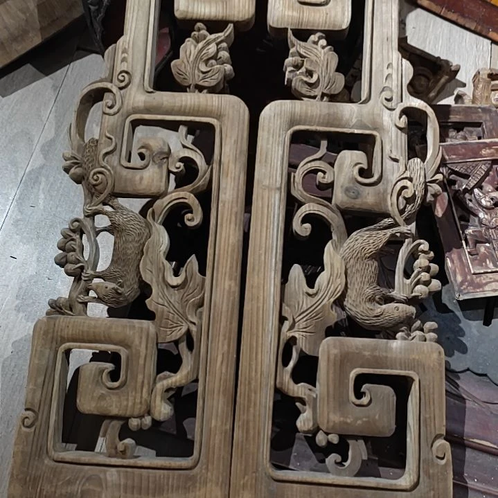 天***星香榧木老木雕老花板一对