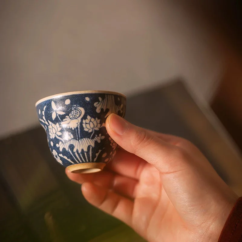 一路连科缠枝单杯陶瓷福禄杯主人杯客杯霖松堂手绘可开片日本茶杯