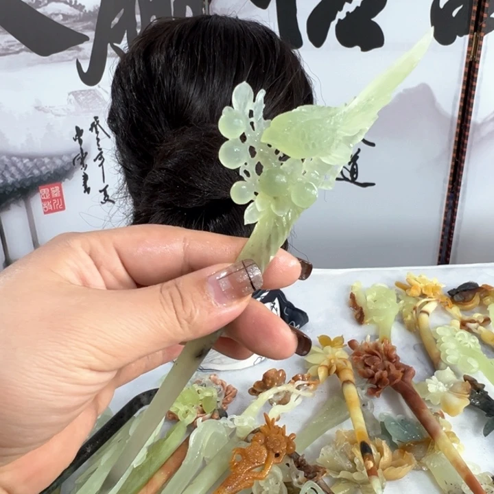 定制蛇纹石玉毛货发饰