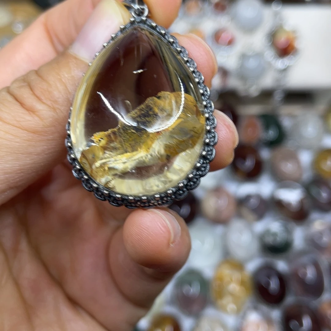 【闪购商品】银S925镶嵌珠宝半成品水晶吊坠