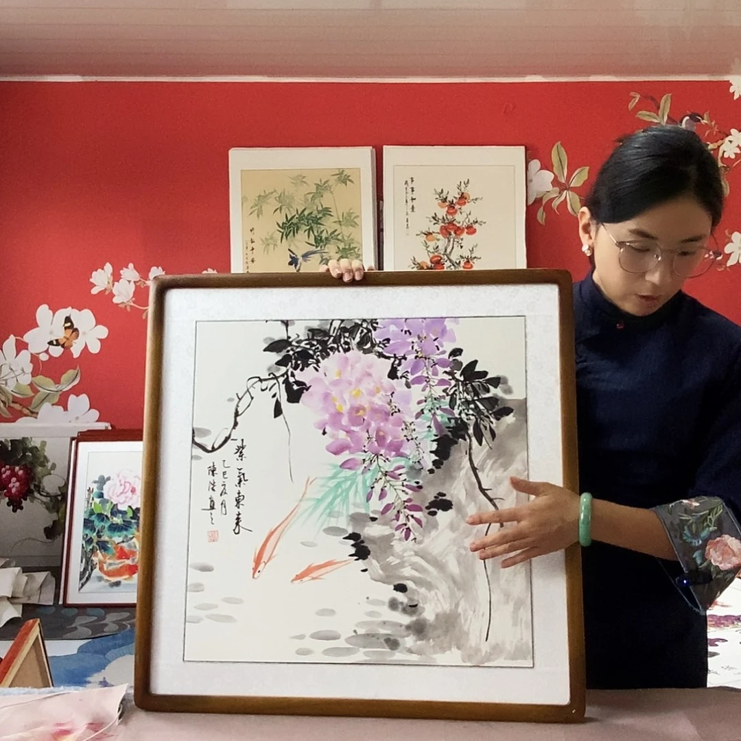 国画手写手绘带框包邮62✖️62国画作品