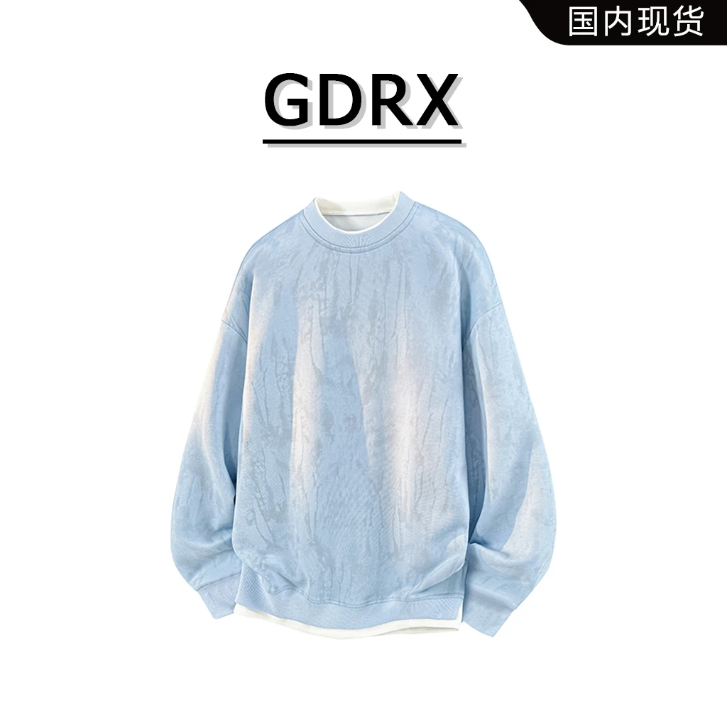 GDRX美式嘻哈街头条纹长袖上衣2025秋季新款男士宽松经典圆领卫衣