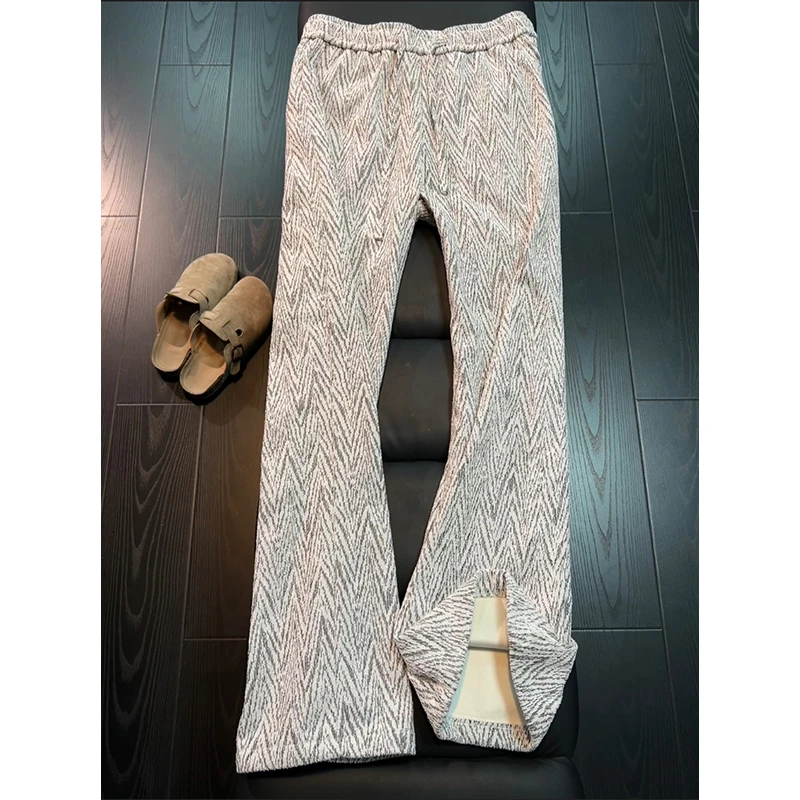 复古人字纹美式休闲风男女款秋冬季宽松垂感慵懒显瘦直筒休闲长裤