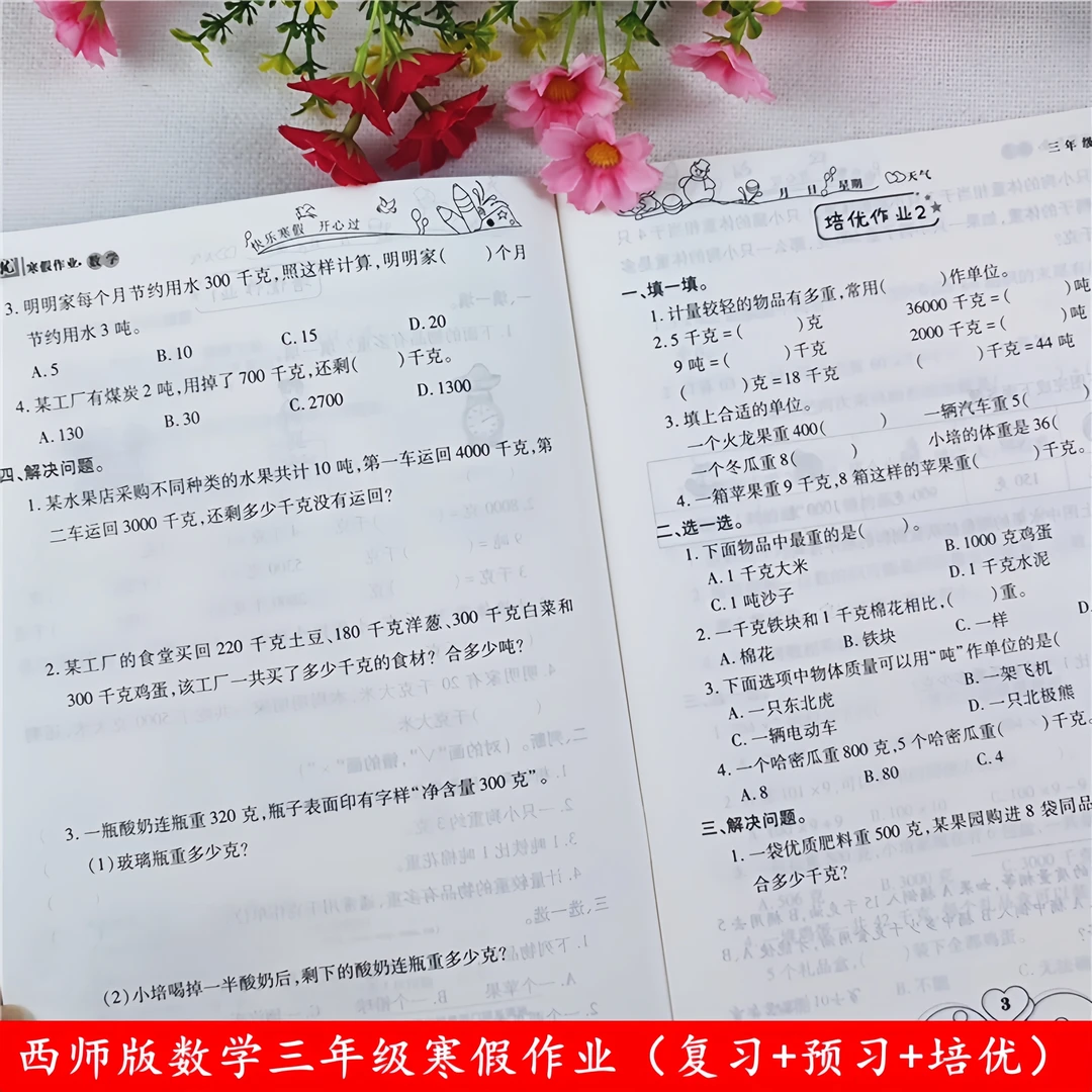西师版数学寒假作业三年级寒假衔接教材寒假预习复习资料练习册