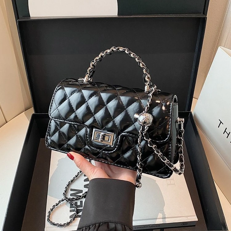 2025春款新款时尚百搭小香风女包菱格链条包单肩斜挎小方包小众