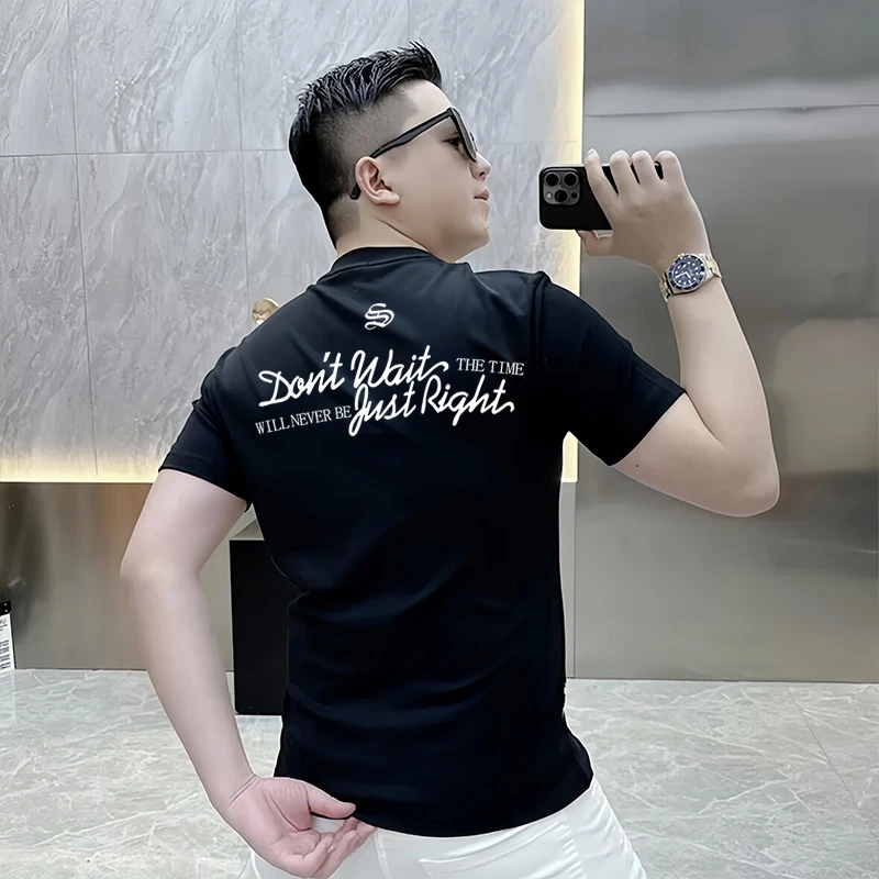 首夕春夏圆领夏季字母印花短袖T恤男装修身帅气男士百搭半袖休闲