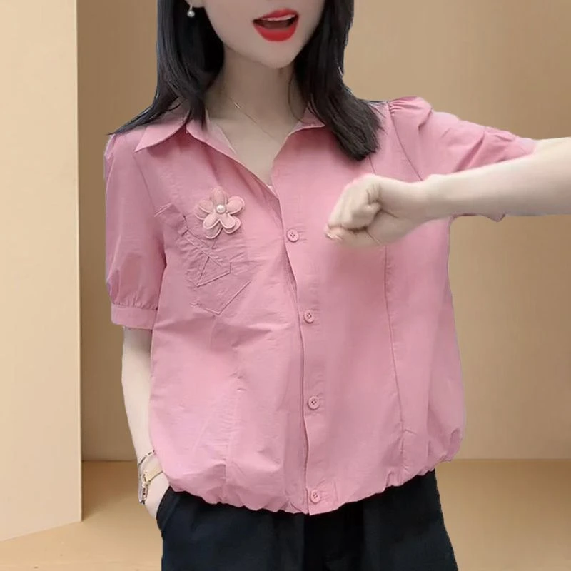 户外短袖衬衫女装2025夏季新款设计感宽松洋气减龄高级感短款衬衣