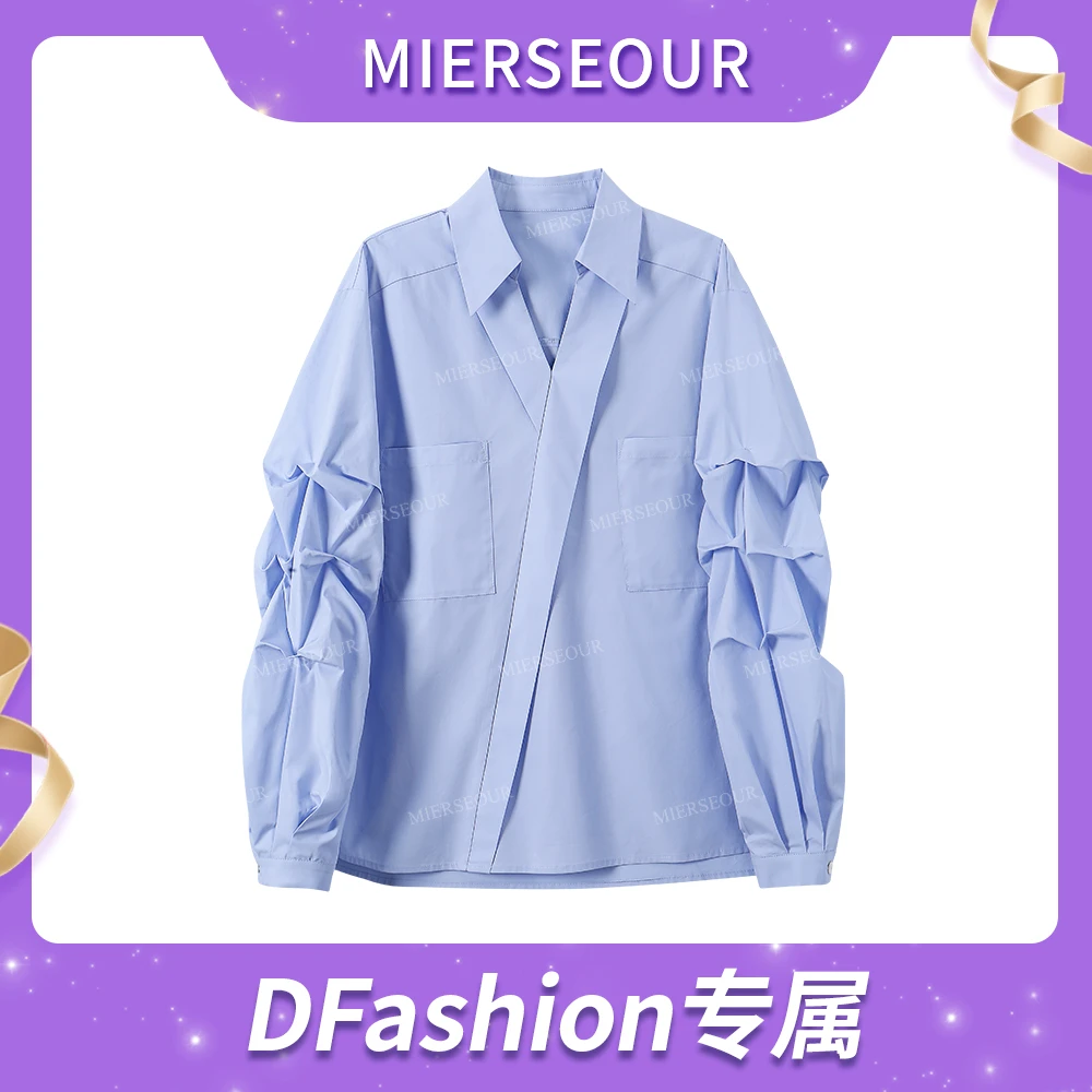 新款时尚褶皱设计翻领衬衫57B517