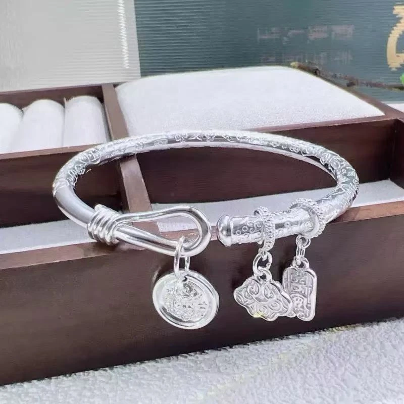 手链 272复古圆棍吉言如意平安黄财神新中式吊牌卷尾开口手链