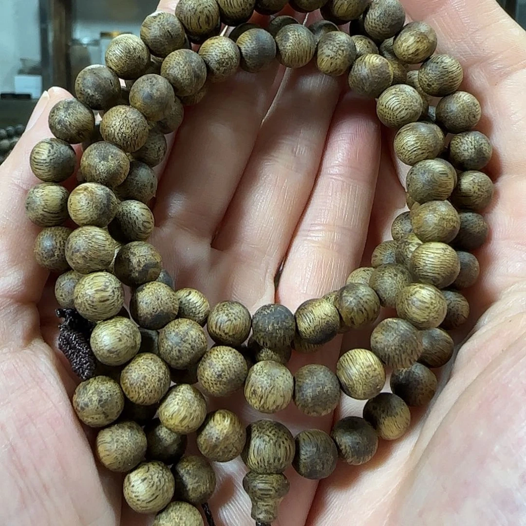 沉香手串绿奇楠沉香圆珠多圈108颗珠子20克手串