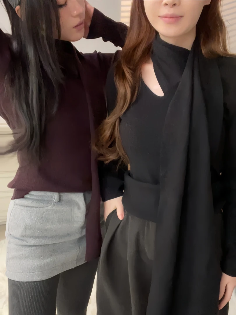 蕊总【紫啧】2024新款纯色气质挂脖针织秋冬长袖上衣ins