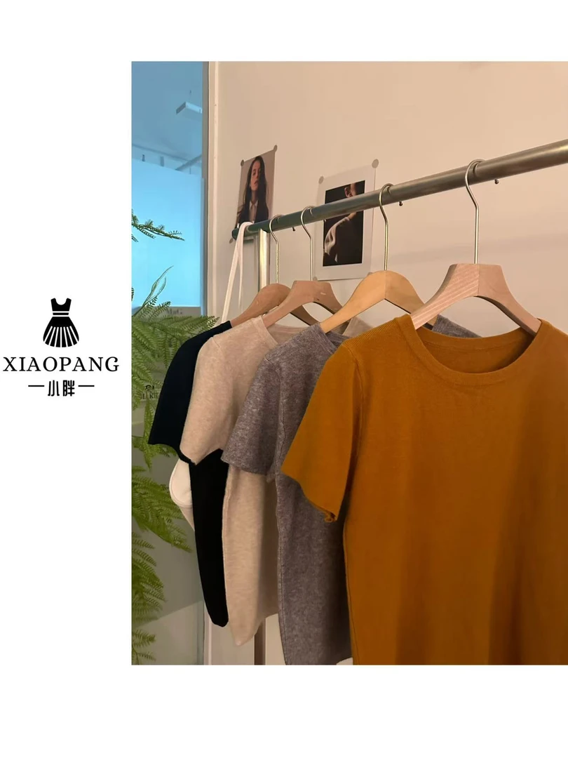 【小胖家】8562春季圆领纯色短袖打底T恤