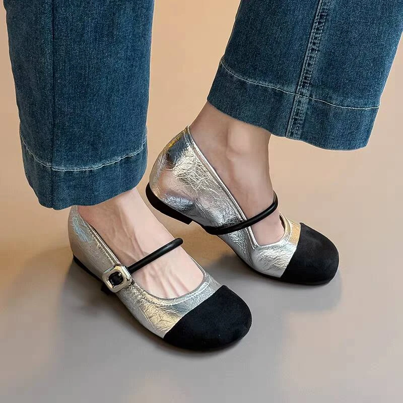 小香风内增高百搭低跟浅口玛丽珍单鞋女2025新款软底一字带奶奶鞋