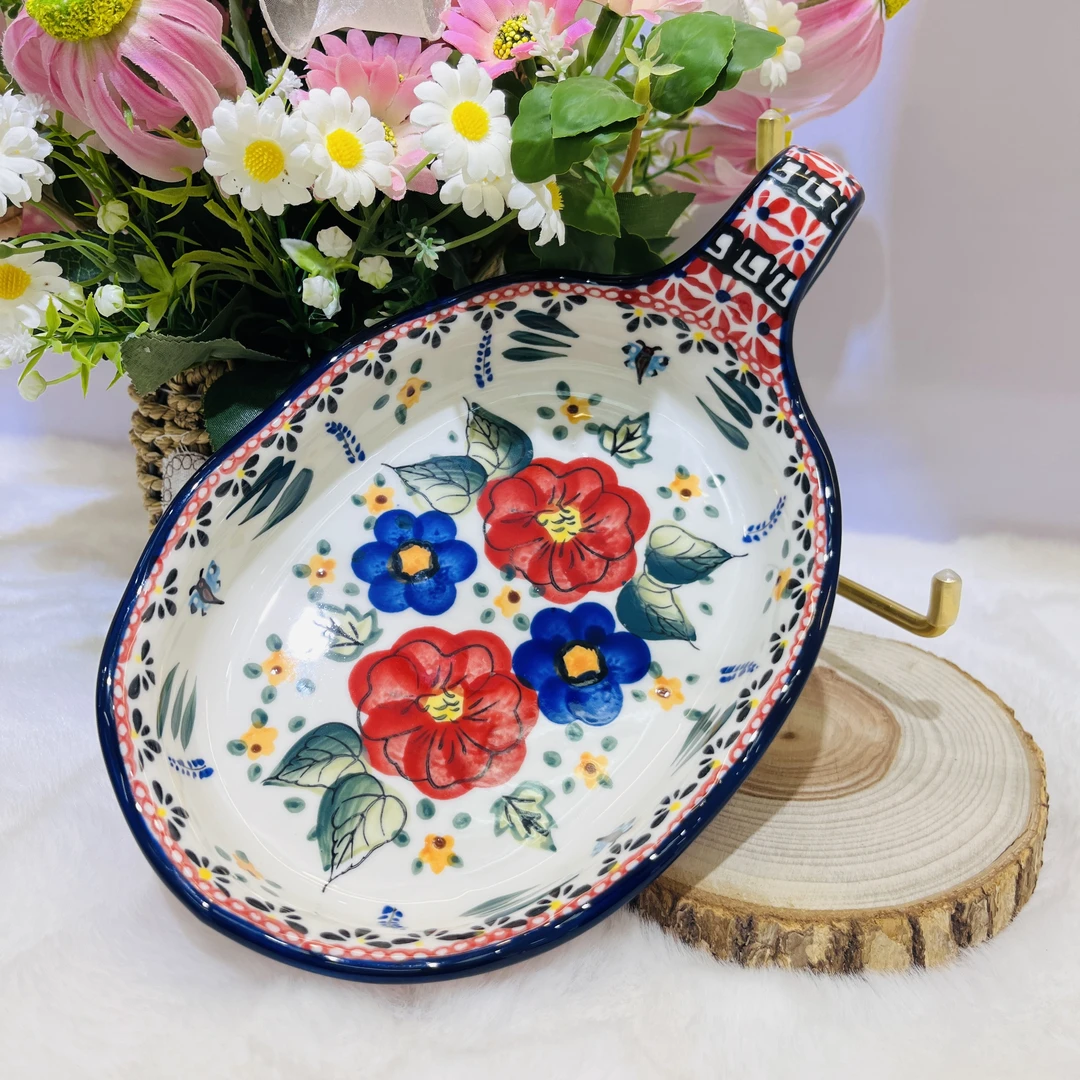 新瓷新疆包邮【西里西亚曲把盘】家用陶瓷手工曲把盘单个