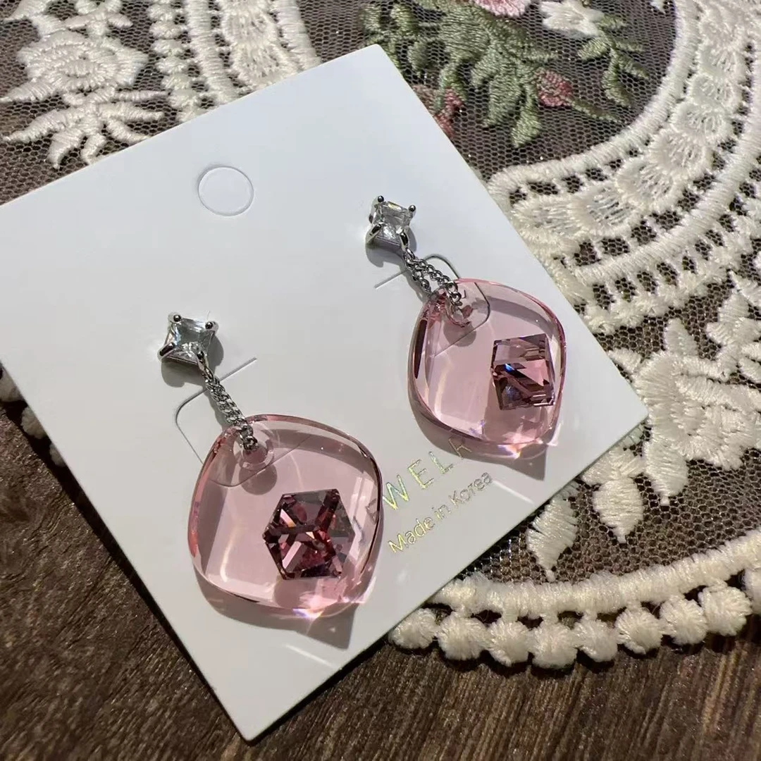 合金耳饰 韩国粉色华子耳钉R6650