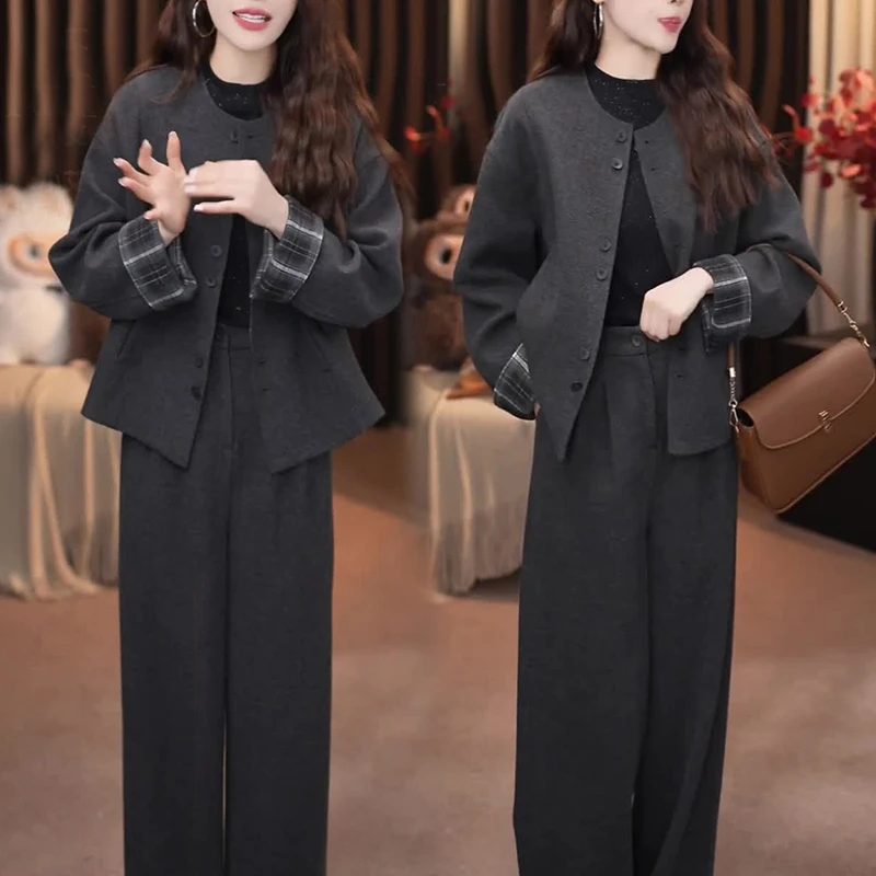 小个子西装套装女2025春秋季新款高级感时尚显瘦外套直筒裤两件套