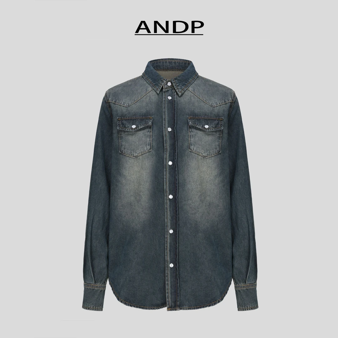 复古怀旧蓝单排扣牛仔长袖衬衫气质翻领宽松显瘦外套小众百搭衬衣