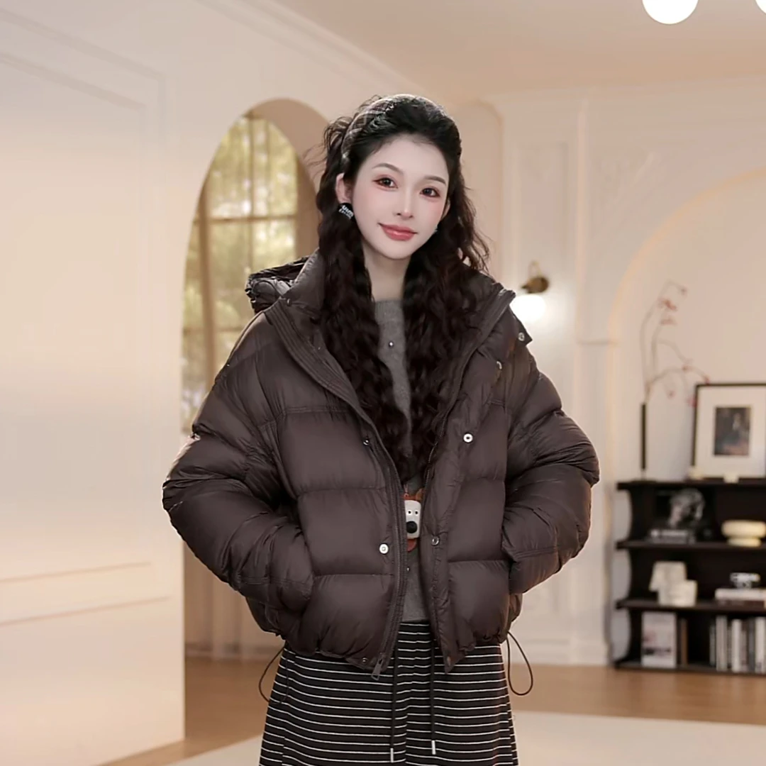 【YY·studio】A立领连帽羽绒服女冬季长袖保暖面包服外套YY-7032