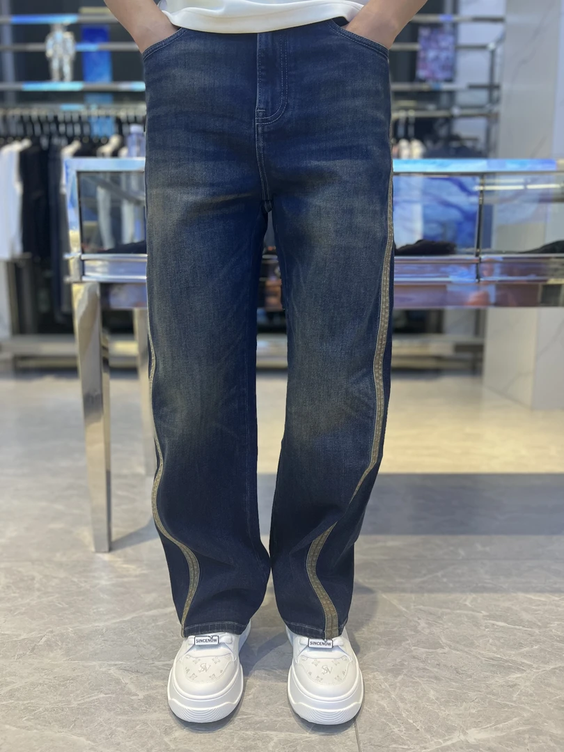 CAVALLI CLASS卡沃利男士秋冬新款高端轻奢半松紧微阔直筒牛仔裤