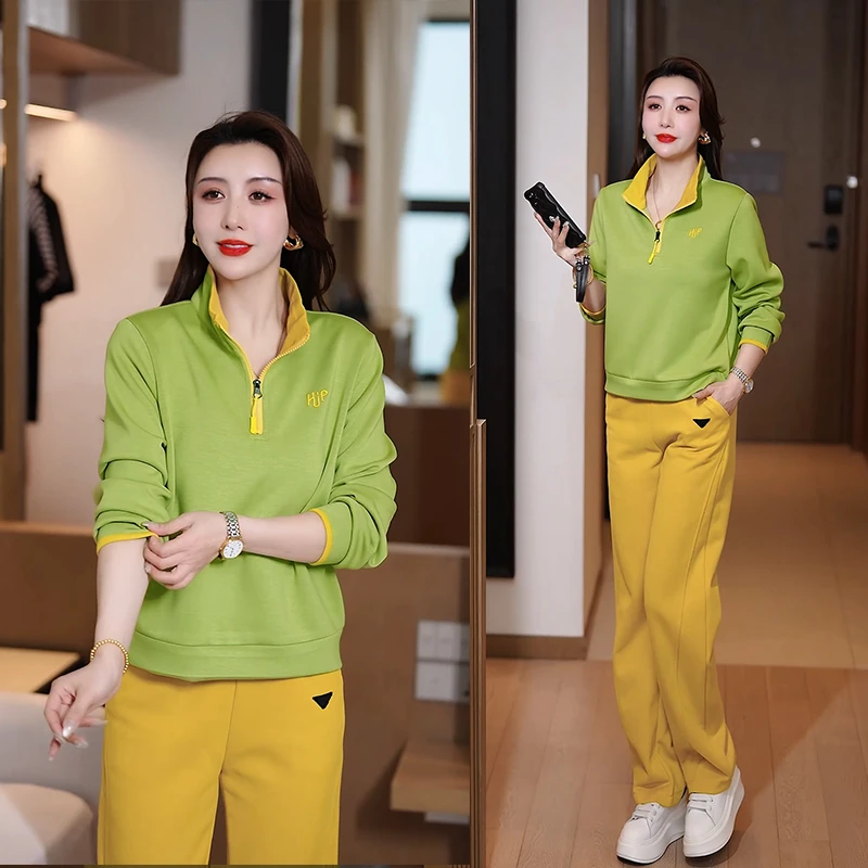 春秋新款时尚休闲刺绣卫衣纯棉长袖宽松立领小衫百搭洋气拉链上衣