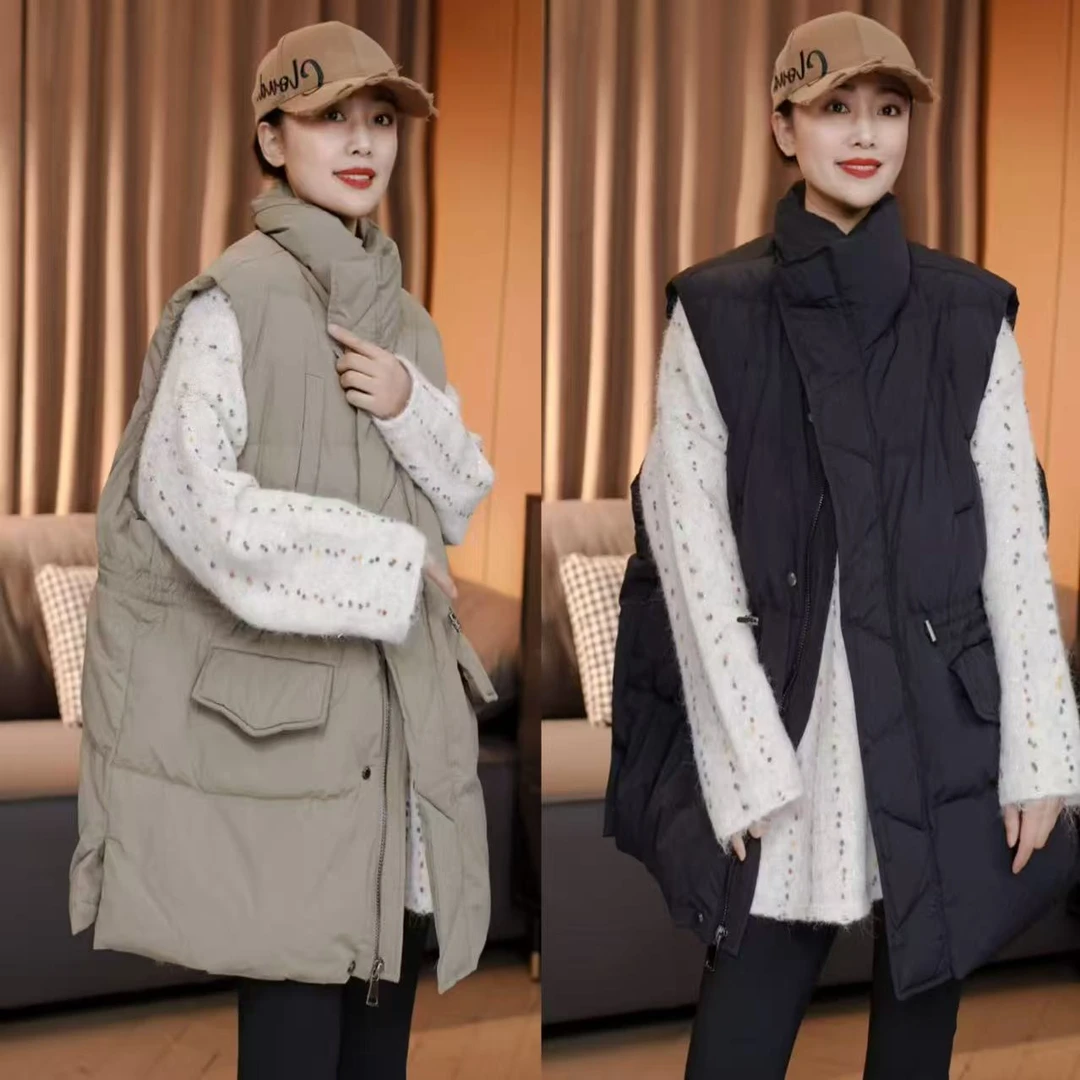 秋冬新款 欧货韩版宽松外套中长款上衣大口袋棉马甲百搭坎肩外套