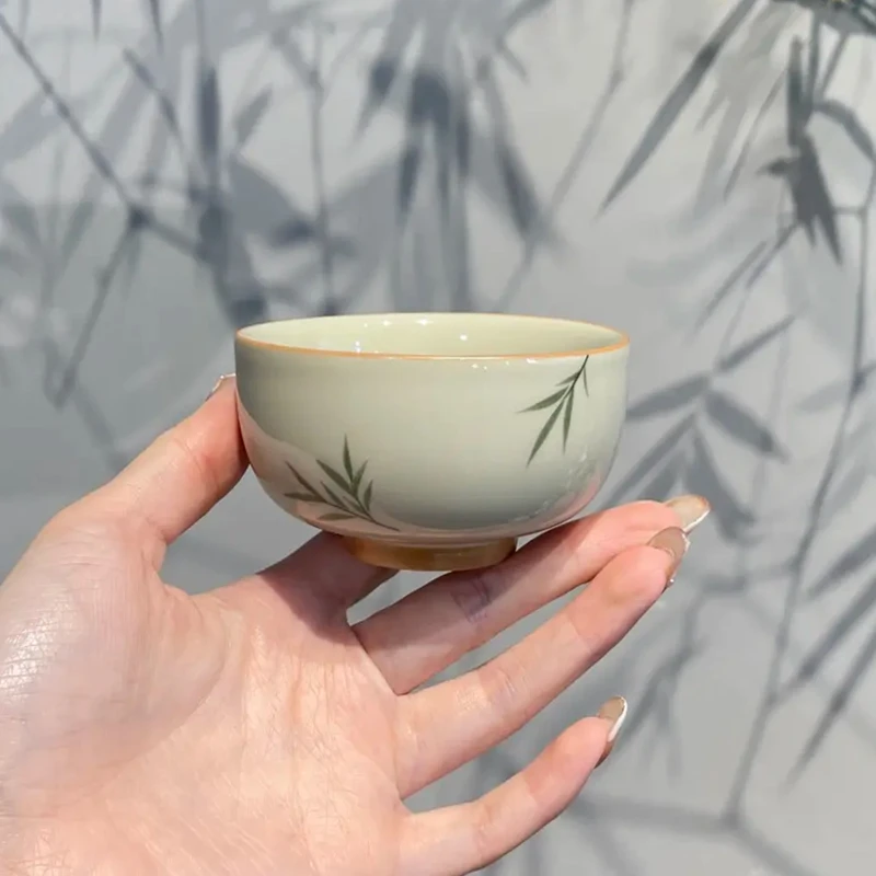 惊蛰 草木灰手绘筱竹宽口主人杯高档喝茶杯品茗杯陶瓷茶盏茶具