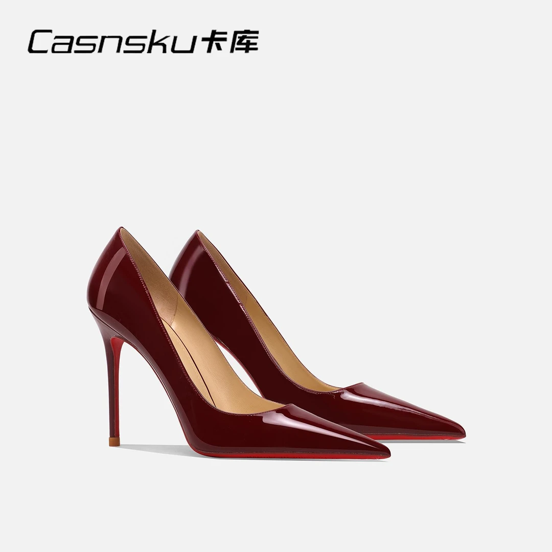 CASNSKU卡库 酒红色高跟鞋女细跟2025新款气质御姐风尖头性感职业