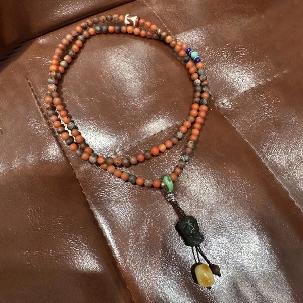 925银木质手链 S12373 青石圆珠虎眼桶珠度母弹力手串复古百搭