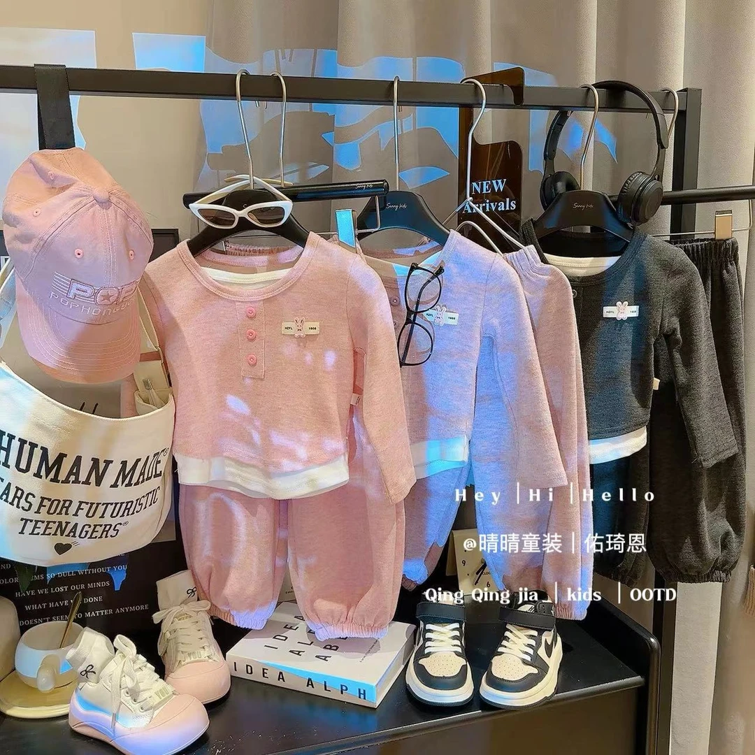 女童糯米绒套装2025秋季新款时髦小女孩童装假女童森系秋季套装