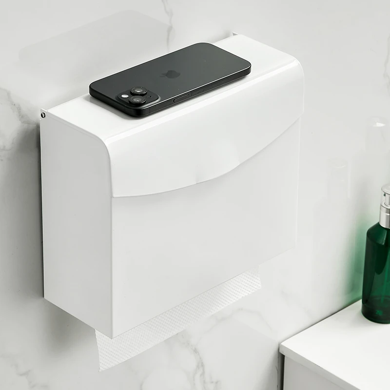 奶油白卫生间不锈钢擦纸盒壁挂式厕所抽纸盒洗手间免打孔纸巾架