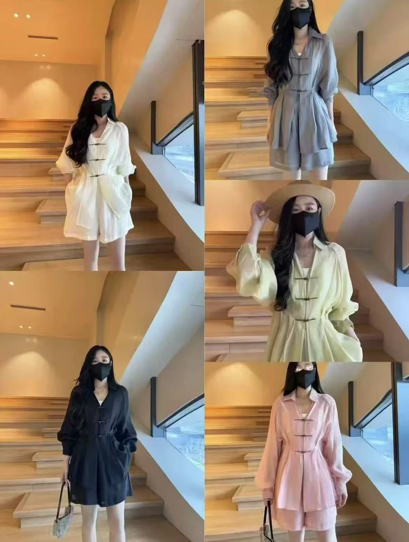 【影姐宠粉】夏季国风复古盘扣薄款防晒衬衫显瘦阔腿短裤W586