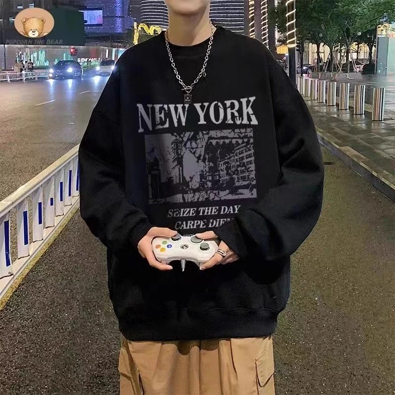 秋冬新款潮牌圆领卫衣男女宽松oversize套头美式重磅加绒加厚上衣