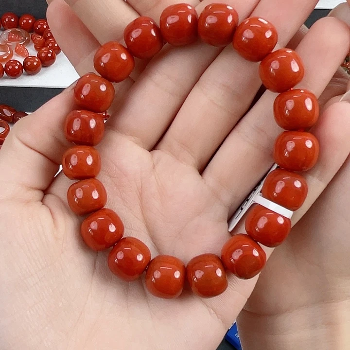南红玛瑙未镶嵌瓦西柿子红满肉12mm老型手串