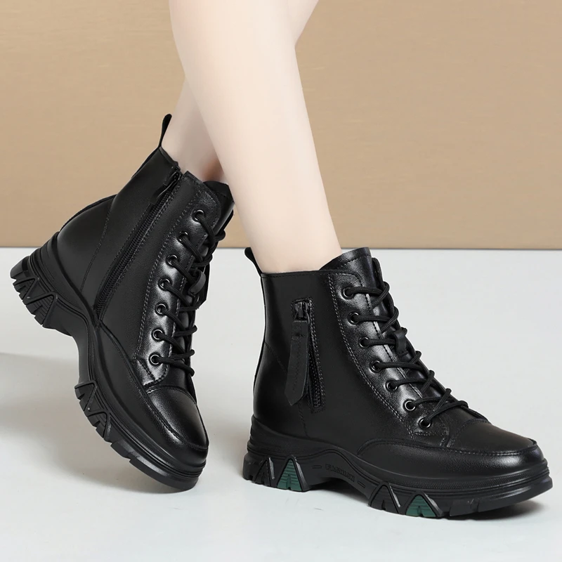 女鞋百搭真皮马丁靴厚底加绒秋冬冬季时尚休闲粗跟英伦风秋季系带
