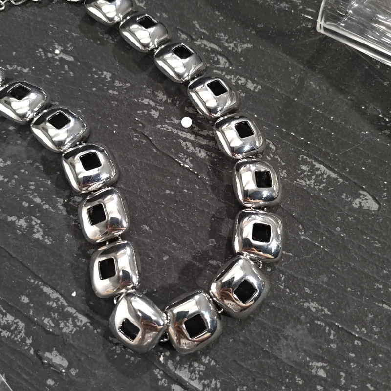 铜合金项链 05910冷淡风气质闪闪镂空方块项链