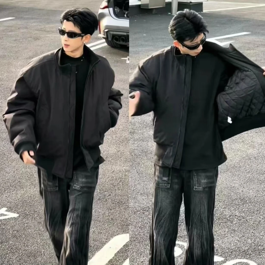 秋冬季美式飞行员夹克棉服男防风保暖高街感痞帅休闲百搭立领棉服