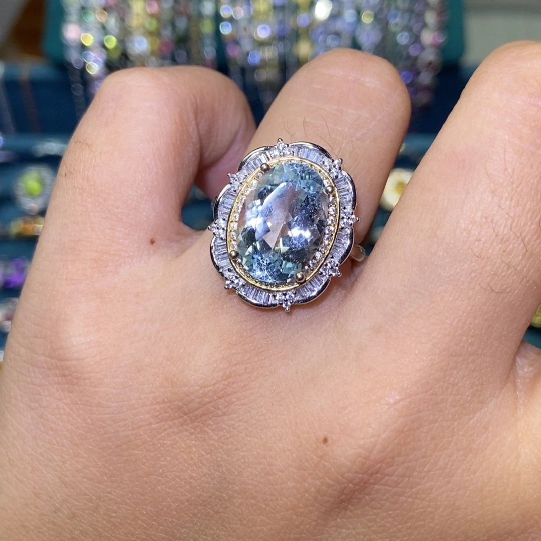 海蓝宝石戒指银S925镶嵌