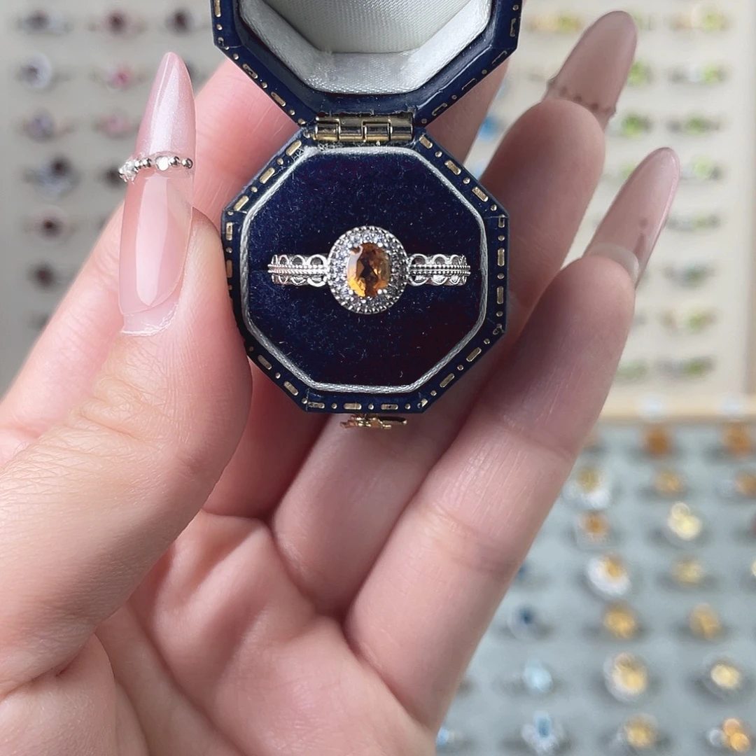 黄晶戒指银S925镶嵌时尚款戒指